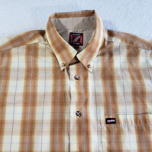 MAXINI SPORT Shirt Plaid Mens Medium Lightweight Brown Western Button Down - Picture 11 of 12